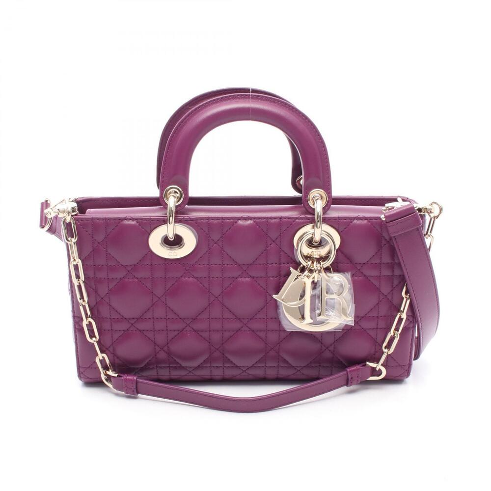 Christian Dior Lady Joy Cannage Handbag Leather Purple